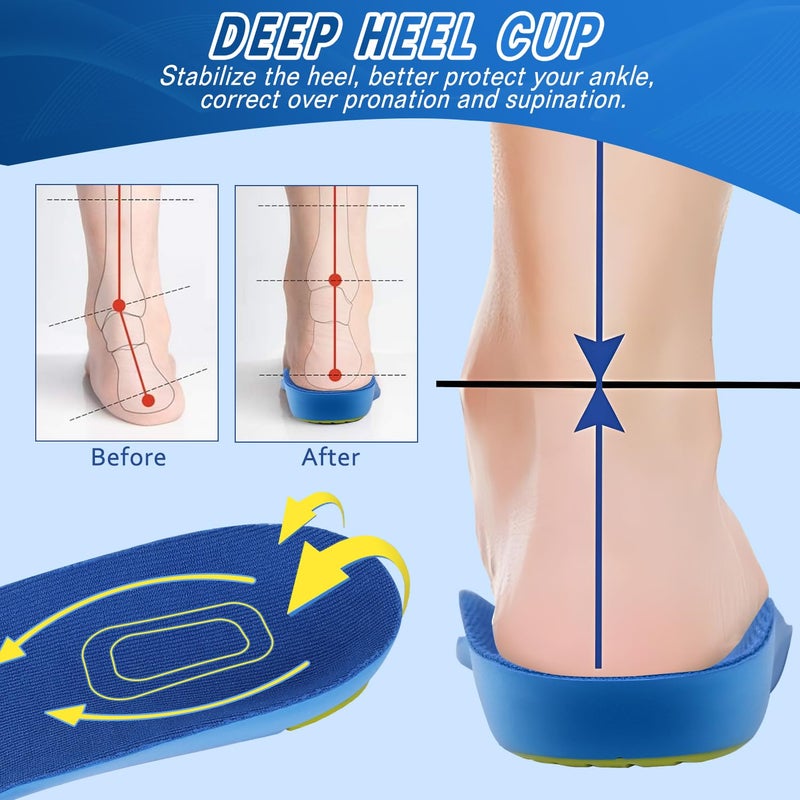 Bacophy Kids Orthotic Arch Support Shoe Insoles, Deep Heel Cup, Shock Absorption, Blue - Image 3